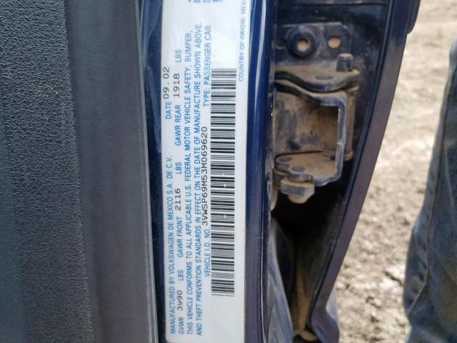 3VWSP69M53M069620 - 2003 VOLKSWAGEN JETTA GLS BLUE photo 10