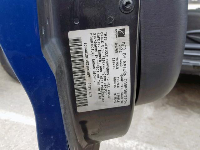 1G8AW12F15Z166387 - 2005 SATURN ION LEVEL BLUE photo 10