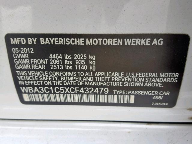 WBA3C1C5XCF432479 - 2012 BMW 328 I SULE WHITE photo 10