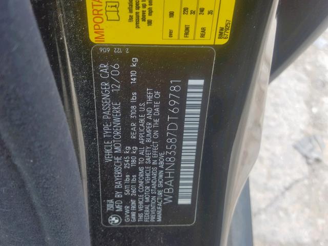 WBAHN83587DT69781 - 2007 BMW 750 BLACK photo 10