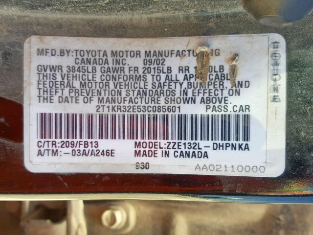 2T1KR32E53C085601 - 2003 TOYOTA MATRIX 黑色 照片 10