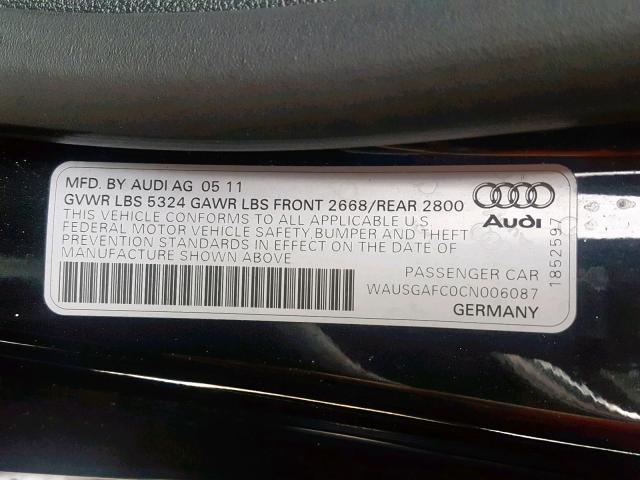 WAUSGAFC0CN006087 - 2012 AUDI A7 PRESTIG BLACK photo 10