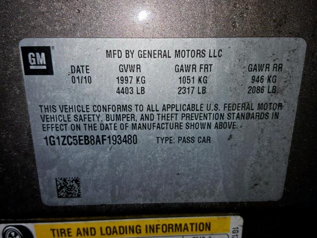 1G1ZC5EB8AF193480 - 2010 CHEVROLET MALIBU 1LT BROWN photo 10