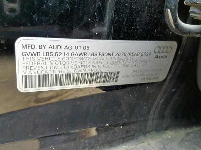 WAUDG74F85N088761 - 2005 AUDI A6 3.2 QUA BLACK photo 10