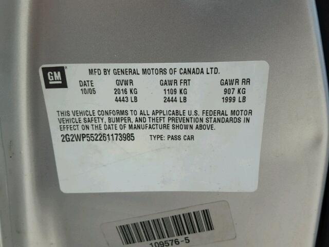 2G2WP552261173985 - 2006 PONTIAC GRAND PRIX Сірий фото 10