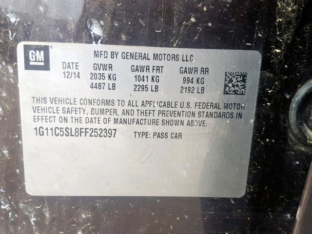 1G11C5SL8FF252397 - 2015 CHEVROLET MALIBU 1LT BLACK photo 10