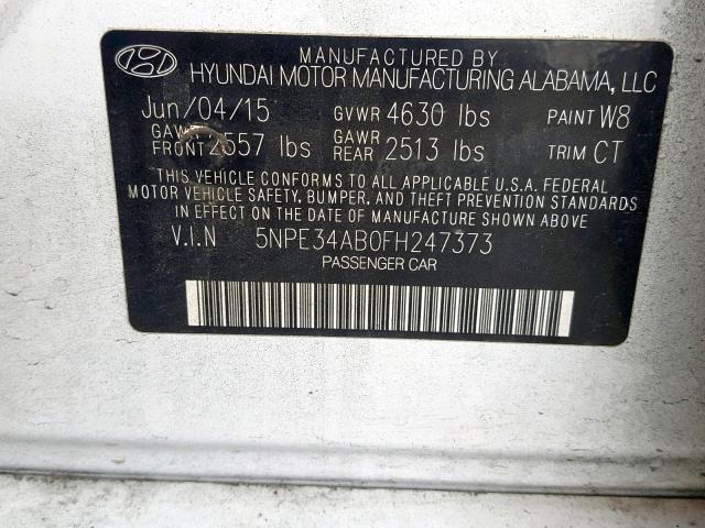 5NPE34AB0FH247373 - 2015 HYUNDAI SONATA SPO WHITE photo 10