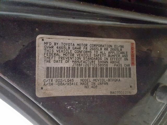 JT8BF12G7T0158958 - 1996 LEXUS ES 300 BLACK photo 10