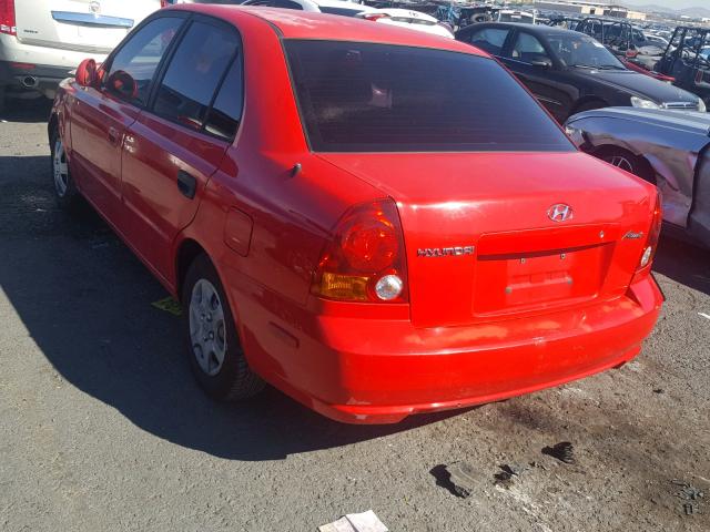 KMHCG45C35U602826 - 2005 HYUNDAI ACCENT GL RED photo 3