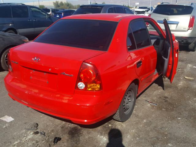 KMHCG45C35U602826 - 2005 HYUNDAI ACCENT GL RED photo 4