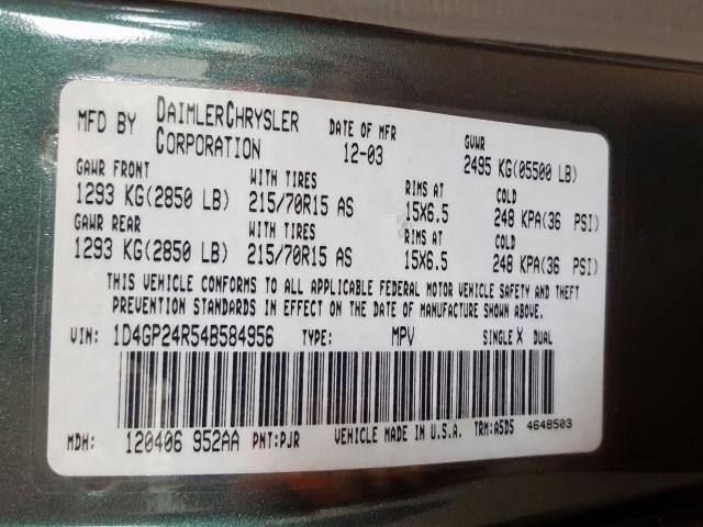 1D4GP24R54B584956 - 2004 DODGE GRAND CARAVAN SE  photo 10