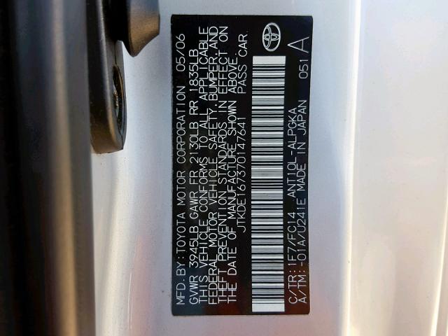 JTKDE167370147641 - 2007 TOYOTA SCION TC GRAY photo 10