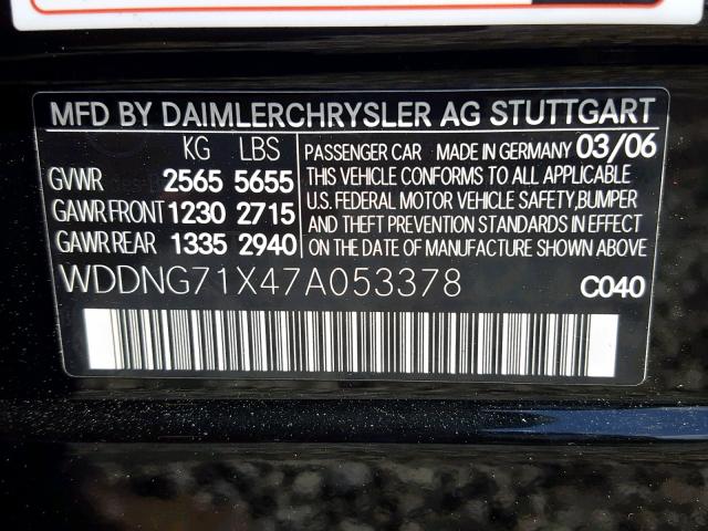 WDDNG71X47A053378 - 2007 MERCEDES-BENZ S 550 BLACK photo 10