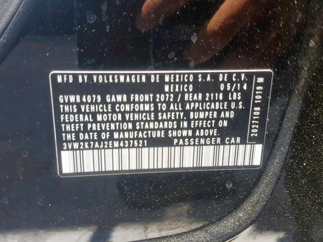 3VW2K7AJ2EM437521 - 2014 VOLKSWAGEN JETTA BASE BLACK photo 10