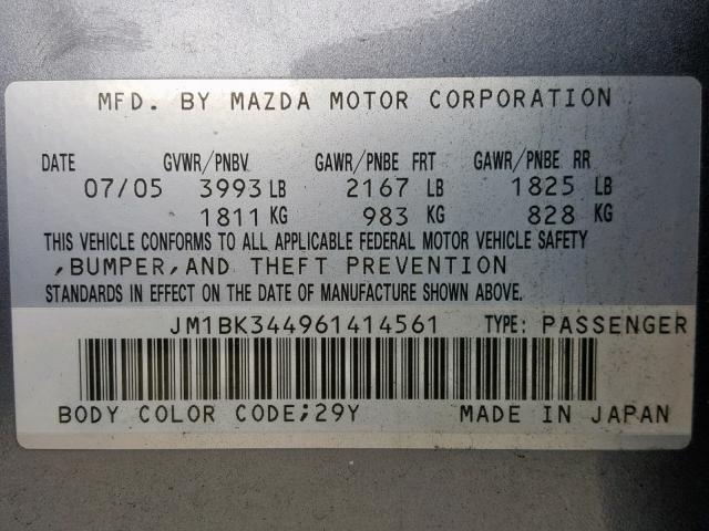 JM1BK344961414561 - 2006 MAZDA 3 HATCHBAC SILVER photo 10