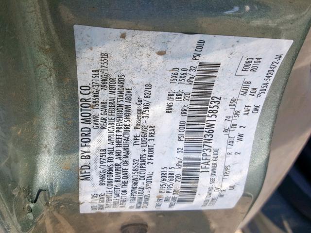 1FAFP37N36W158532 - 2006 FORD FOCUS ZX5 BLUE photo 10