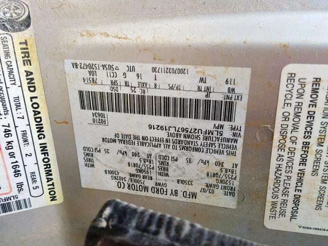 5LMFU27567LJ19216 - 2007 LINCOLN NAVIGATOR Gris photo 10