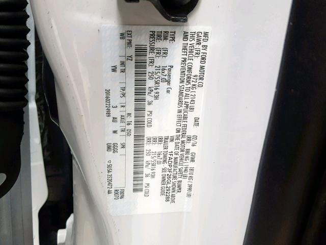 1FADP3F26GL292288 - 2016 FORD FOCUS SE WHITE photo 10