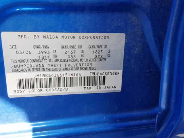 JM1BK343661516164 - 2006 MAZDA 3 HATCHBAC BLUE photo 10