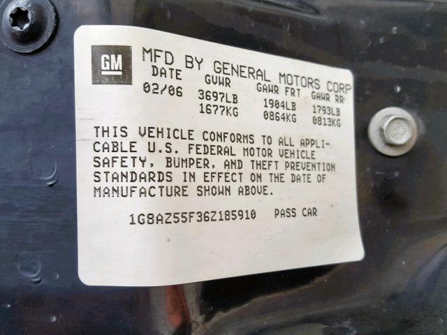 1G8AZ55F36Z185910 - 2006 SATURN ION LEVEL GREEN photo 10