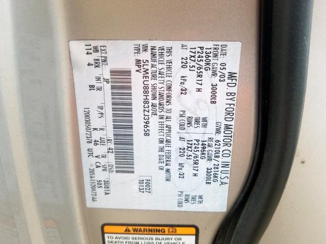 5LMEU88H83ZJ39658 - 2003 LINCOLN AVIATOR  照片 10