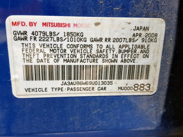 JA3AU86W69U013035 - 2009 MITSUBISHI LANCER GTS BLUE photo 10