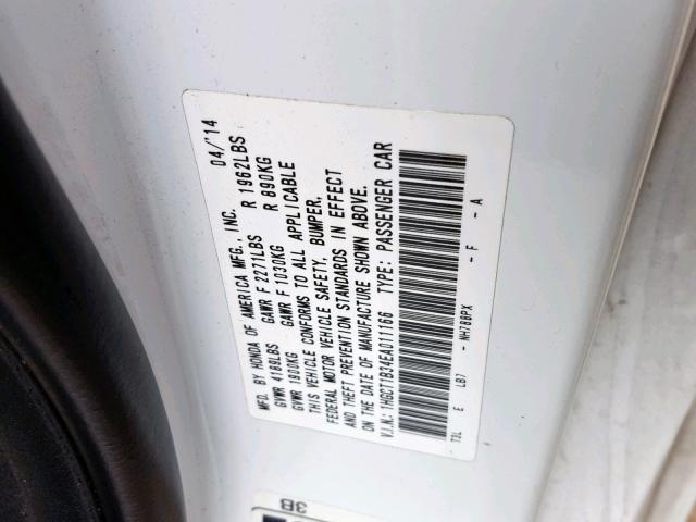 1HGCT1B34EA011166 - 2014 HONDA ACCORD LX- WHITE photo 10