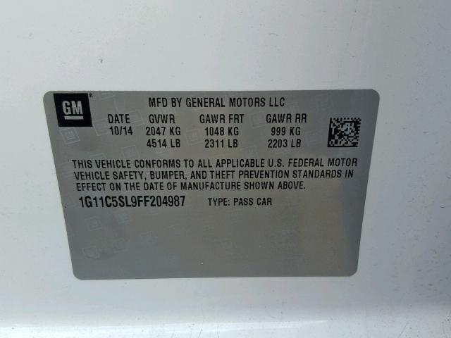 1G11C5SL9FF204987 - 2015 CHEVROLET MALIBU 1LT 白色 照片 10