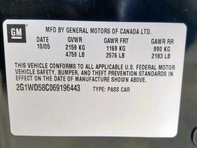 2G1WD58C069196443 - 2006 CHEVROLET IMPALA SUP შავი ფოტო 10