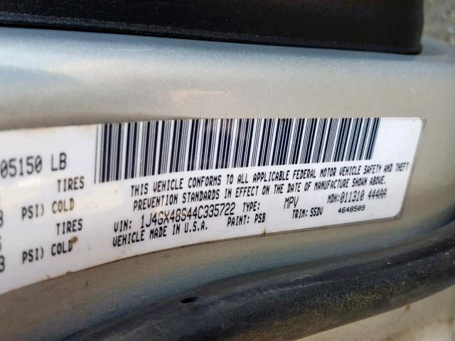 1J4GX48S44C335722 - 2004 JEEP GRAND CHER SILVER photo 10