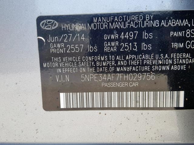 5NPE34AF7FH029756 - 2015 HYUNDAI SONATA SPO GRAY photo 10