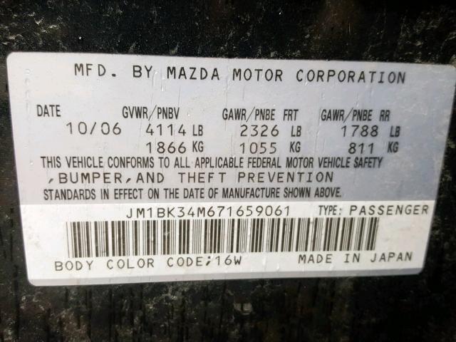 JM1BK34M671659061 - 2007 MAZDA SPEED 3 BLACK photo 10