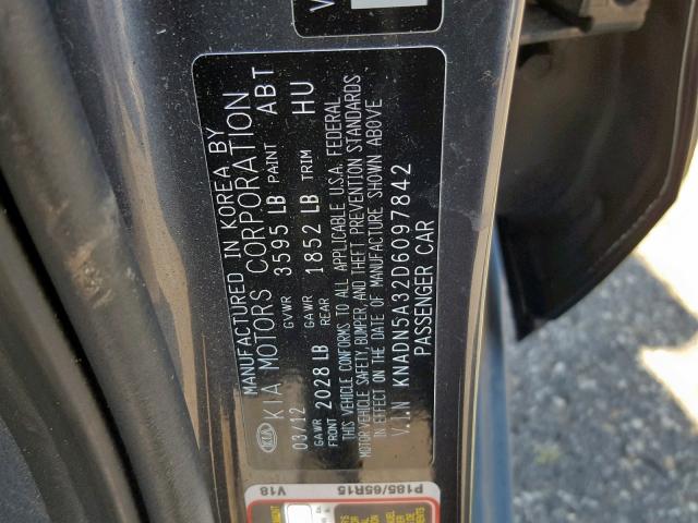 KNADN5A32D6097842 - 2013 KIA RIO EX GRAY photo 10