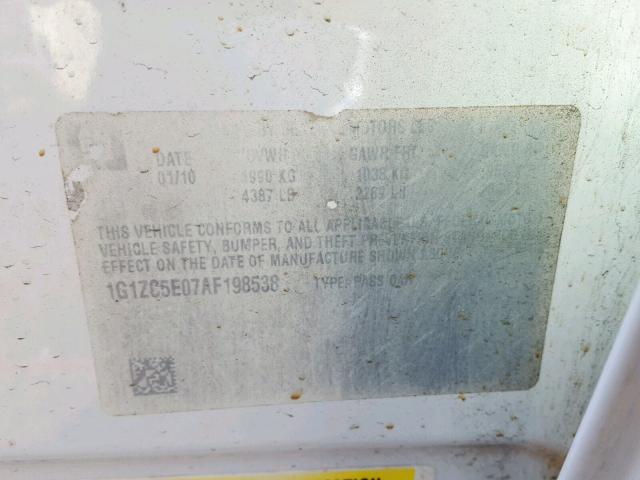 1G1ZC5E07AF198538 - 2010 CHEVROLET MALIBU 1LT WHITE photo 10