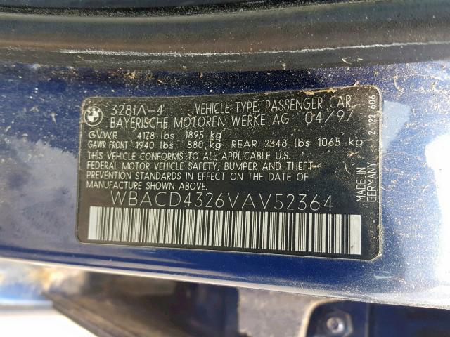 WBACD4326VAV52364 - 1997 BMW 328 I AUTO BLUE photo 10