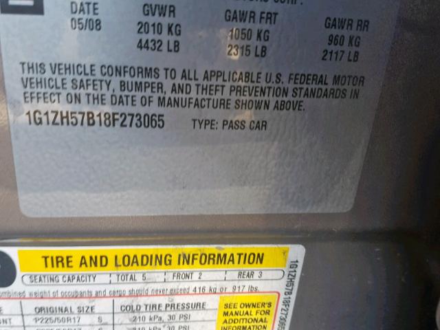 1G1ZH57B18F273065 - 2008 CHEVROLET MALIBU 1LT 金色 照片 10