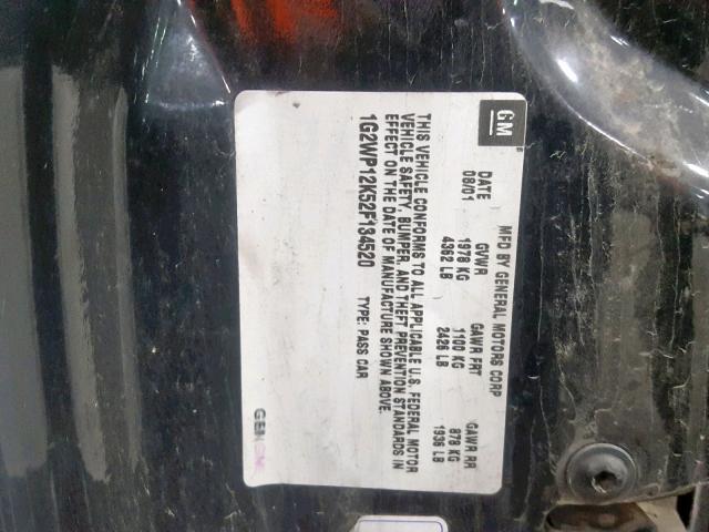 1G2WP12K52F134520 - 2002 PONTIAC GRAND PRIX 黑色 照片 10