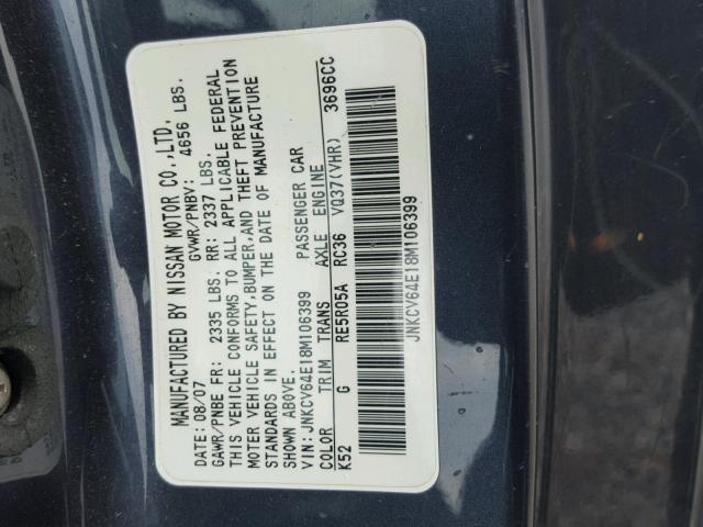 JNKCV64E18M106399 - 2008 INFINITI G37 BASE GRAY photo 10