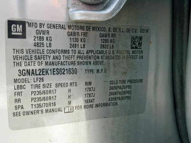 3GNAL2EK1ES621630 - 2014 CHEVROLET CAPTIVA LS 蓝色 照片 10