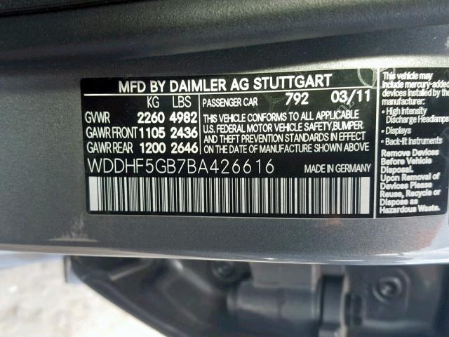 WDDHF5GB7BA426616 - 2011 MERCEDES-BENZ E 350 GRAY photo 10