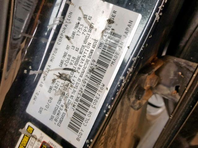 JM1BK32F491239659 - 2009 MAZDA 3 I BLACK photo 10