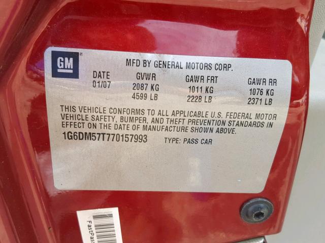 1G6DM57T770157993 - 2007 CADILLAC CTS RED photo 10