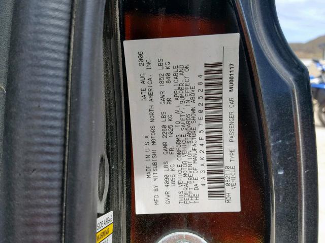 4A3AK24F57E025284 - 2007 MITSUBISHI ECLIPSE GS BLACK photo 10