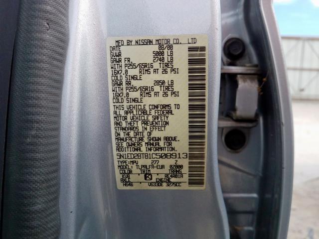 5N1ED28T81C508913 - 2001 NISSAN XTERRA XE  photo 10