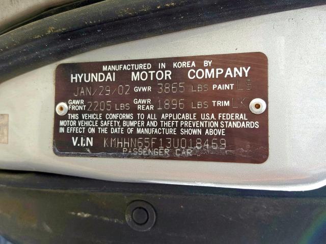 KMHHN65F13U018469 - 2003 HYUNDAI TIBURON GT  photo 10