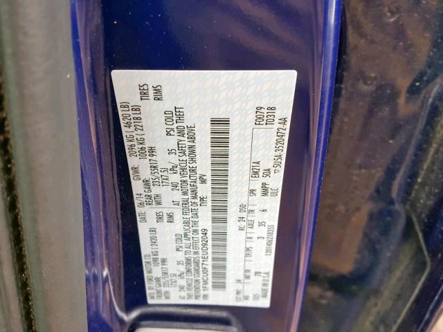 1FMCU0F71EUD92049 - 2014 FORD ESCAPE S BLUE photo 10