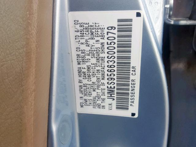 JHMES95663S005079 - 2003 HONDA CIVIC HYBR SILVER photo 10