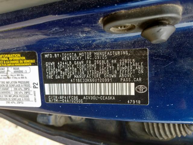 4T1BE32K66U120991 - 2006 TOYOTA CAMRY LE  photo 10