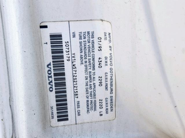 YV1LW5712S2121587 - 1995 VOLVO 850 WHITE photo 10