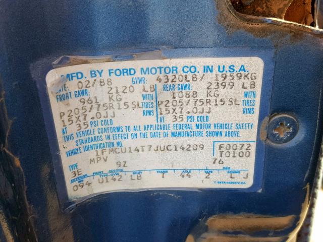 1FMCU14T7JUC14209 - 1988 FORD BRONCO II BLUE photo 10